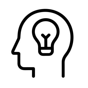 Simple Line Icon Head with Lightbulb Symbol for Idea Concept