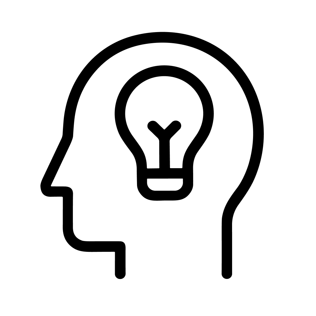 Simple Line Icon Head with Lightbulb Symbol for Idea Concept