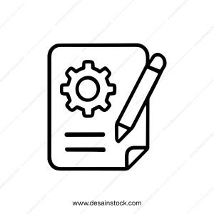Simple Outline Drawing Document Gear and Pencil Configuration Icon