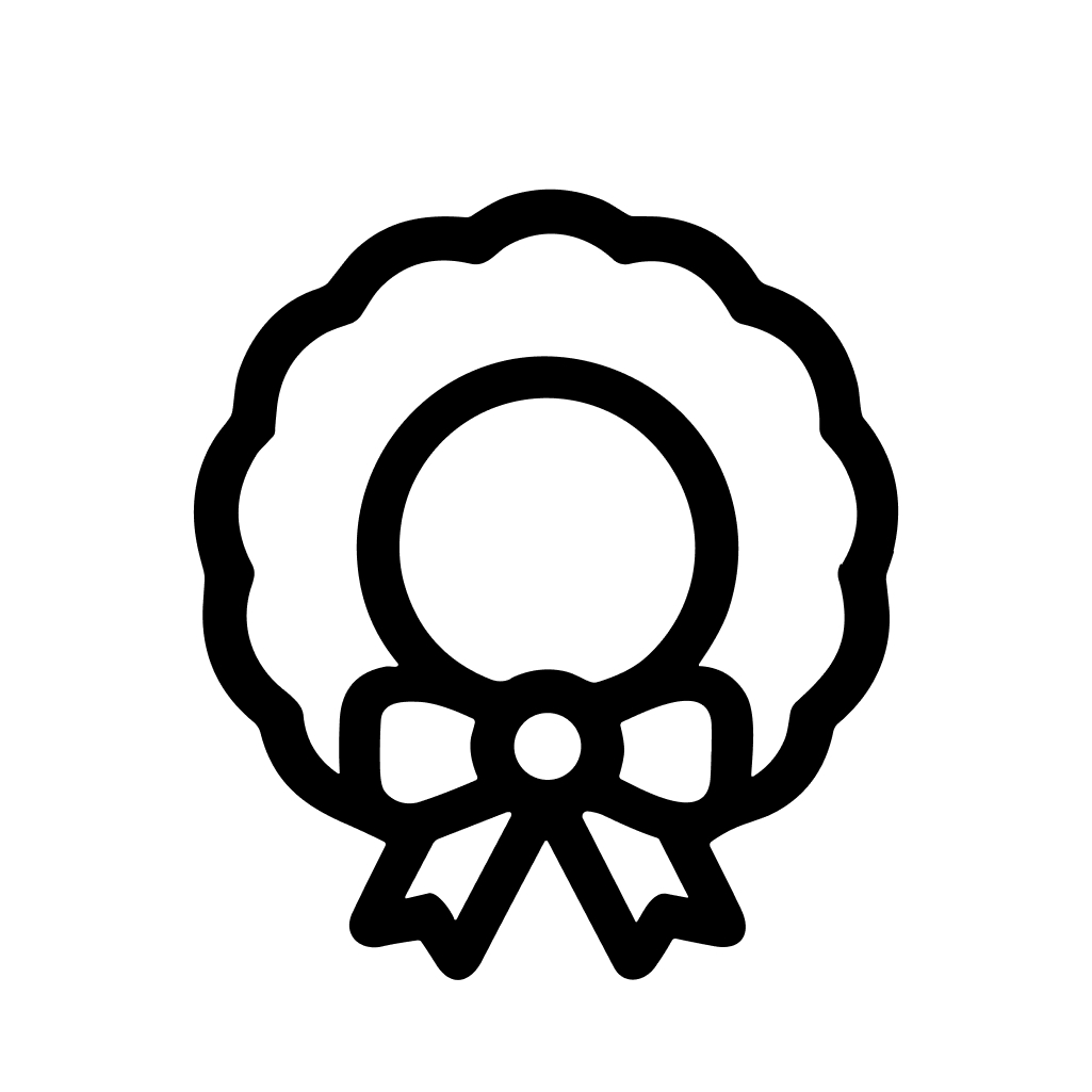 Simple Outline Festive Wreath with Ribbon Decoration Holiday Season Icon