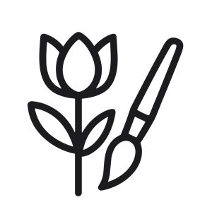 Simple Outline Tulip Flower with Paintbrush Artistic Design Icon Illustration