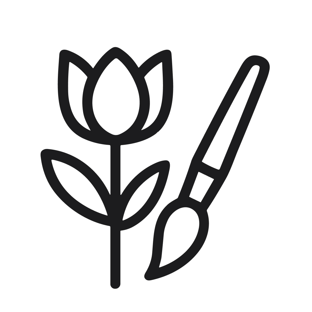 Simple Outline Tulip Flower with Paintbrush Artistic Design Icon Illustration
