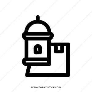 Simple Outline Water Fountain with Parcel Box Icon Shape Element