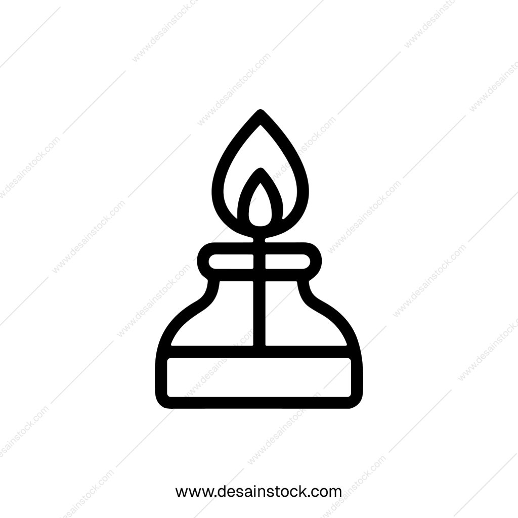 Minimalist Outline Spirit Lamp with Flame Laboratory Burner Icon
