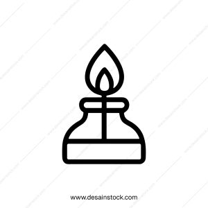 Minimalist Outline Spirit Lamp with Flame Laboratory Burner Icon