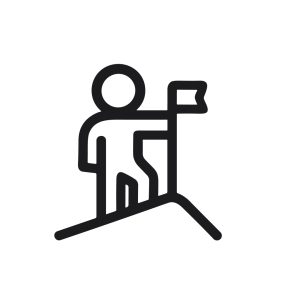 Outline Simple Stick Figure Reaching Goal on Mountain Top Icon