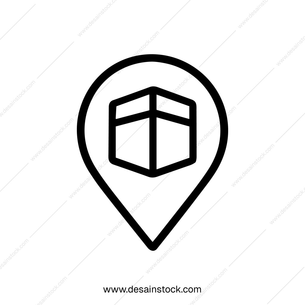 Simple Outline Kaaba Location Pin Icon for Islamic Pilgrimage Hajj