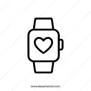 Simple Line Art Heart Rate Monitor Watch Icon Design Element