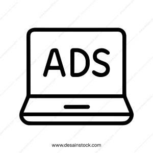 Minimalist Outline Ads Display on Laptop Screen Device Icon