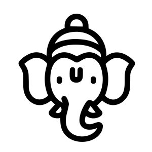 Minimalist Outline Cute Elephant Head God Ganesha Hinduism Icon Illustration