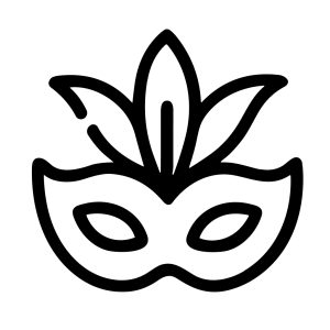 Simple Outline Masquerade Mask with Feather Design Carnival Celebration Icon
