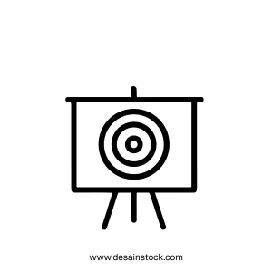 Simple Outline Target Board on Tripod Stand Minimalist Line Art Icon