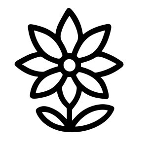 Simple Outline Floral Flower Shape Design with Stem and Leaves Icon