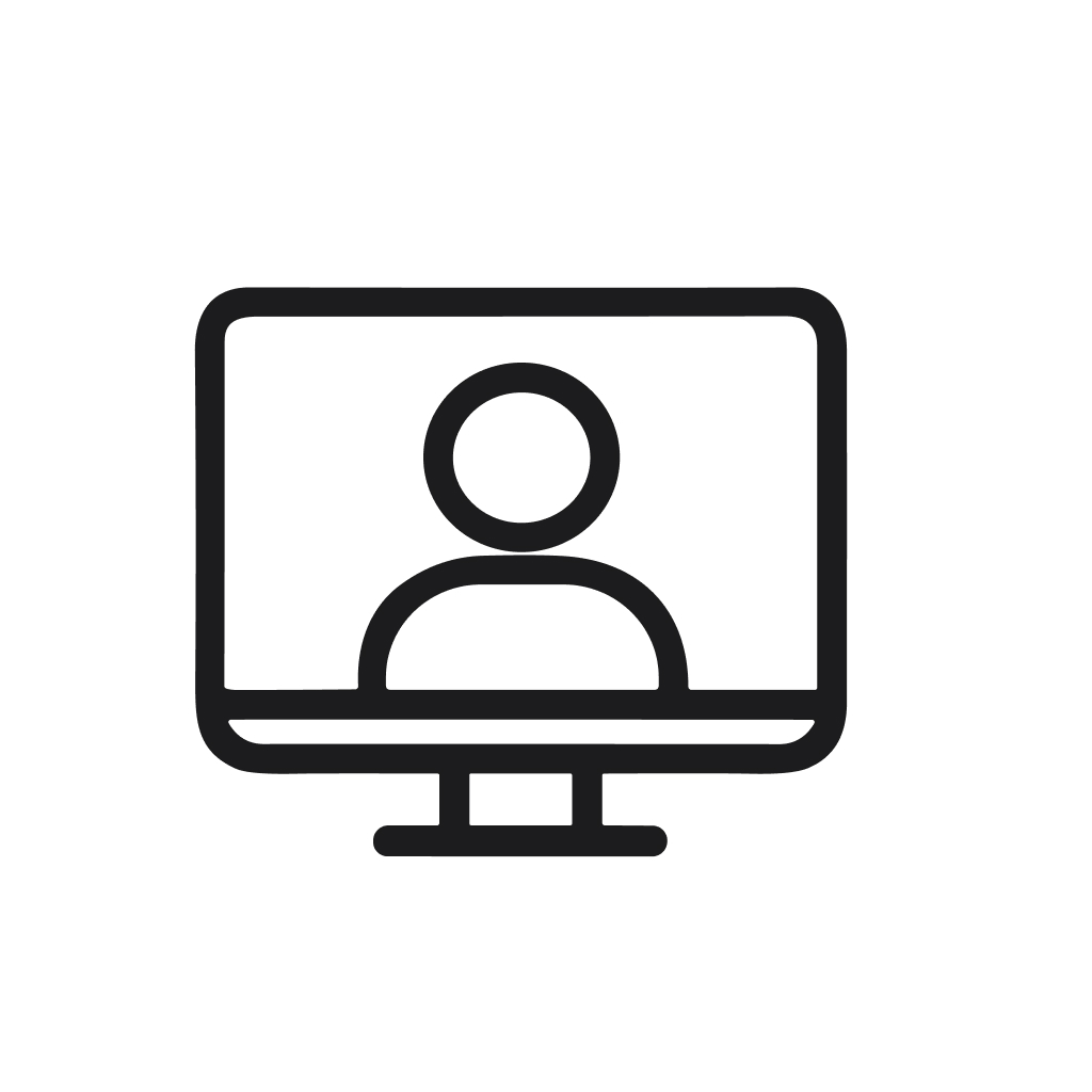Simple Outline Monitor with Person on Screen Icon Illustration