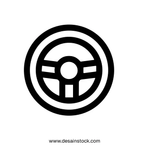 Simple Outline Round Steering Wheel Navigation Control Panel Icon Element