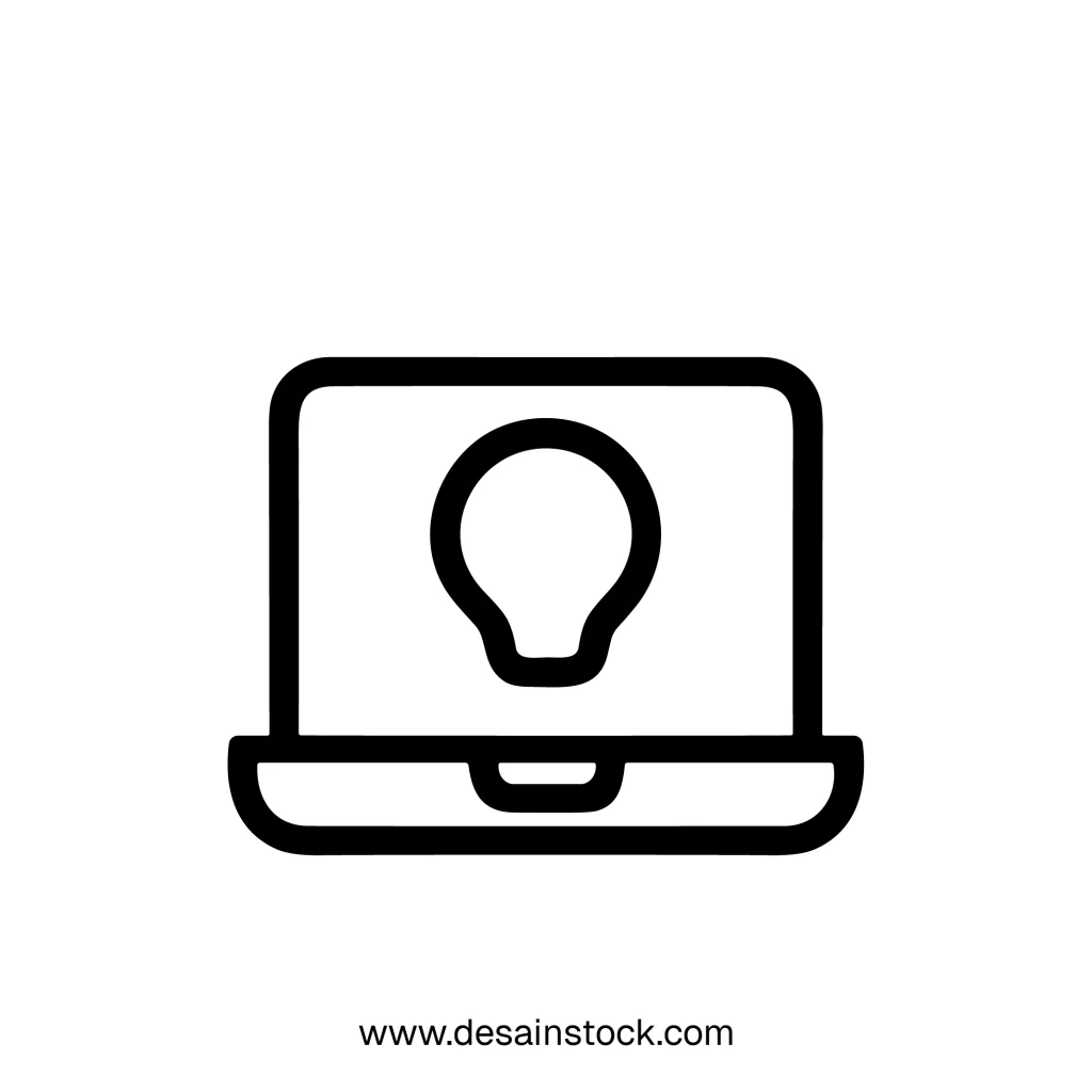 Simple Outline Laptop Lightbulb Icon for Creative Idea and Innovation