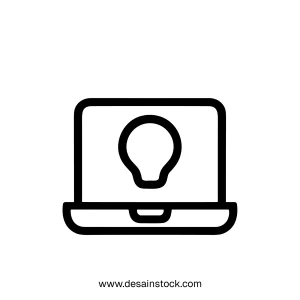 Simple Outline Laptop Lightbulb Icon for Creative Idea and Innovation