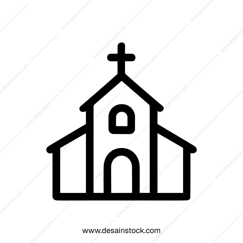 Simple Outline Church Building Religious Symbol Icon in Minimal Style