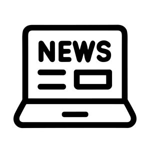 Black and White Outline Laptop News Icon for Website or Application