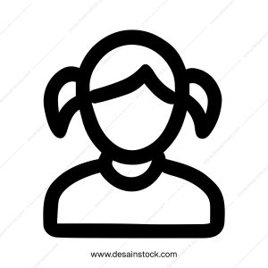Simple Outline Avatar Girl with Ponytails Minimalist Icon Style