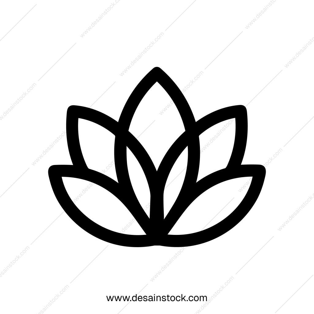 Minimalist Outline Lotus Flower Blossom with Detailed Petals Line Art Icon