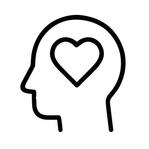 Simple Line Drawing Human Head with Heart Symbol Brain Icon