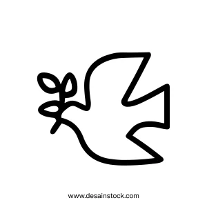 Minimalist Outline Dove with Olive Branch Peace Symbol Shape Icon