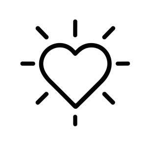 Simple Outline Heart Shape Icon with Rays or Light Beams Symbol