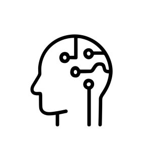 Simple Line Drawing Artificial Intelligence Head with Circuit Design Illustration