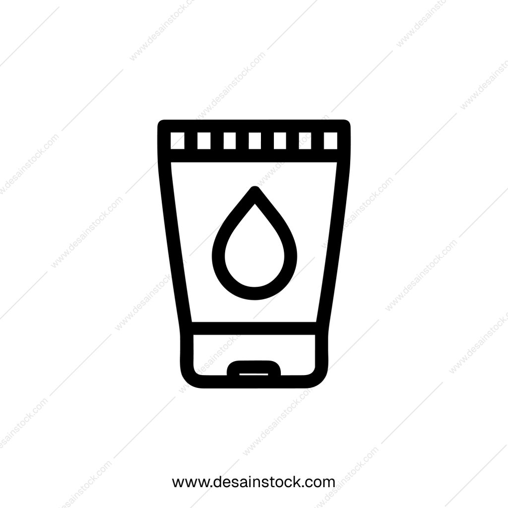 Minimalist Outline Cream Tube with Drop Element Skincare Line Art Icon