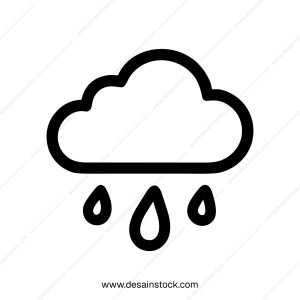 Simple Outline Rain Cloud with Falling Water Droplets Weather Icon