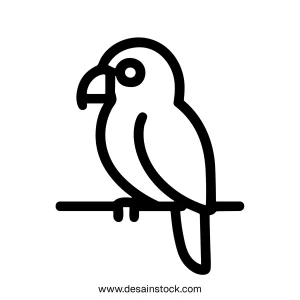 Minimalist Outline Small Parrot Sitting on Branch Line Art Icon