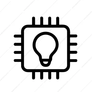 Outline Simple Lightbulb Inside Microchip for Artificial Intelligence and Innovation Icon
