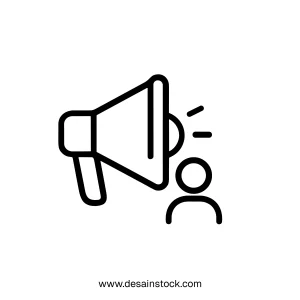 Simple Outline Loudspeaker with Human Figure Line Art Communication Icon