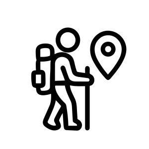 Minimalist Line Art Hiker with Backpack and Location Pin Icon