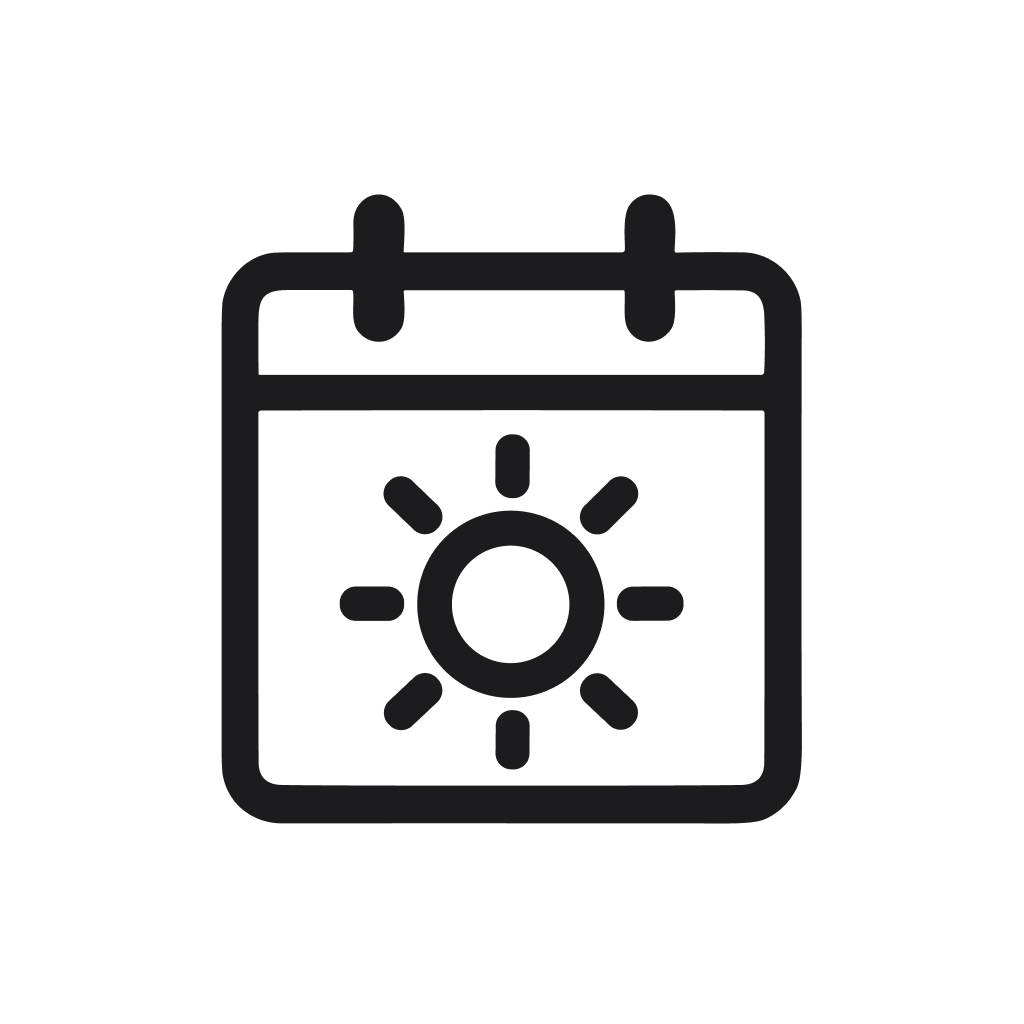Minimalist Outline Calendar with Sun Icon Representing Summer Holiday Date
