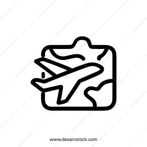 Outline Simple Airplane Travel Destination on Map Location Icon
