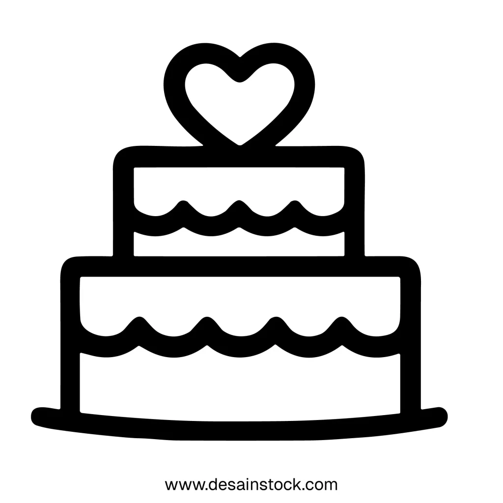 Line Simple Sweet Tiered Wedding Cake Dessert Celebration Icon
