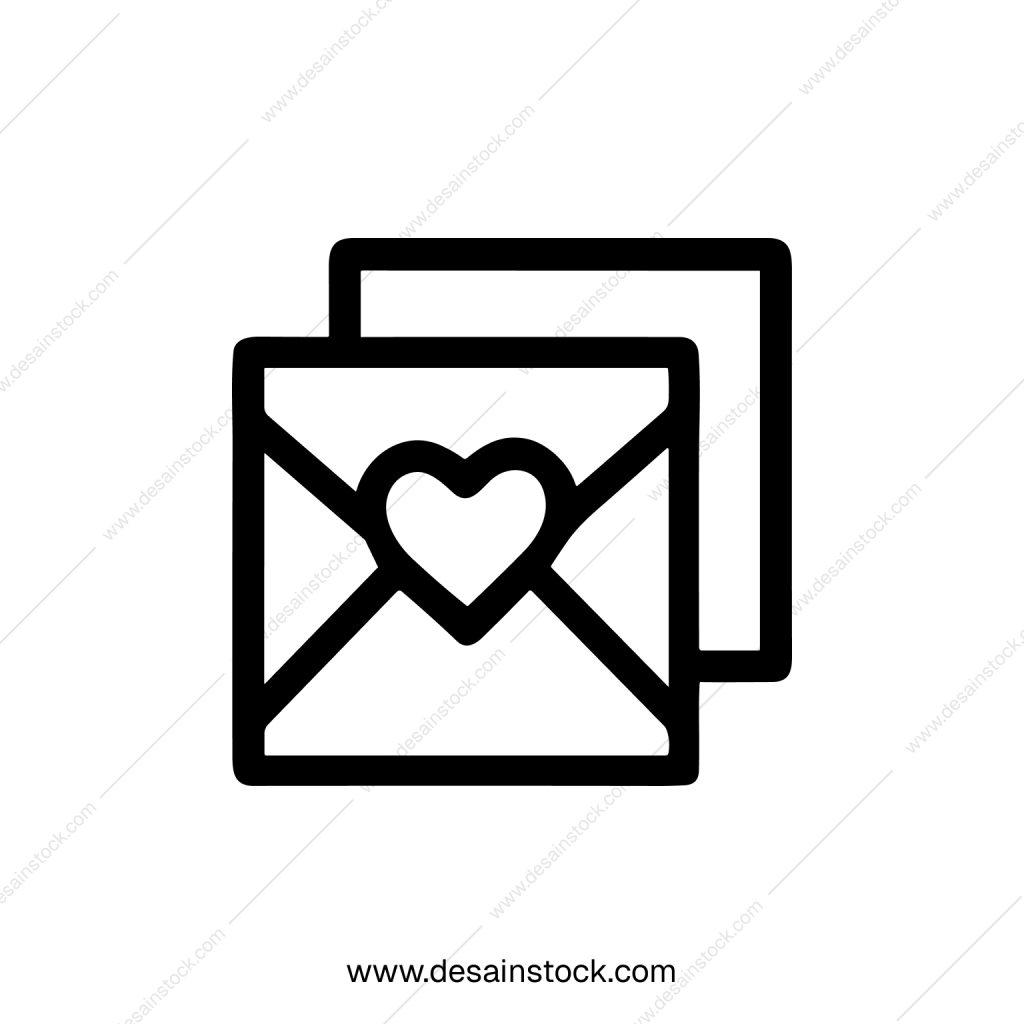 Outline Minimalist Envelope with Heart Icon Valentine’s Day Greeting Card