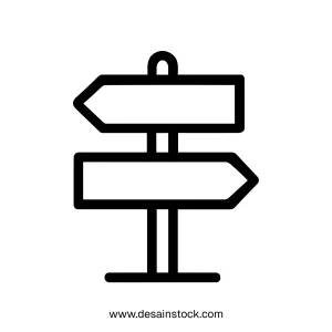 Simple Outline Road Sign with Two Arrows Pointing Different Directions Icon