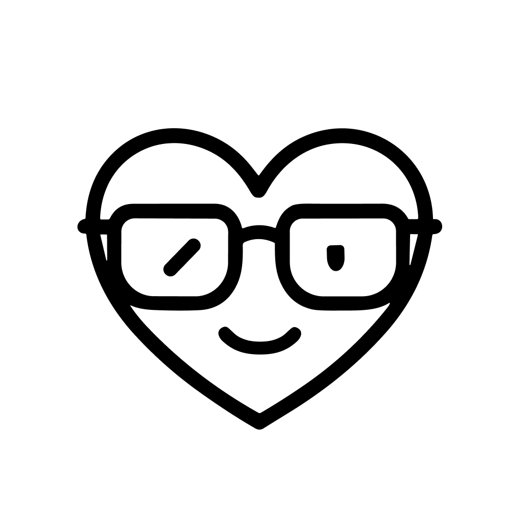 Outline Style Heart Wearing Eyeglasses with Smiling Face Icon