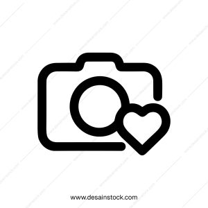Outline Simple Camera with Heart Shape Line Art Icon Symbol