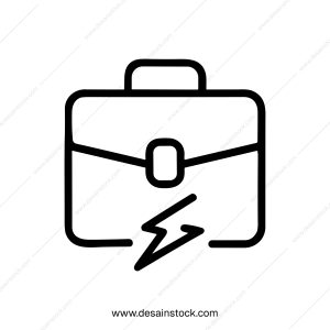 Simple Outline Style Broken Briefcase with Lightning Bolt Symbol Icon