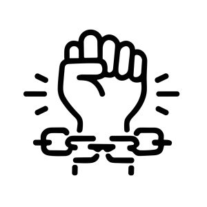 Line Art Fist Breaking Chains Symbolizing Freedom and Empowerment Icon
