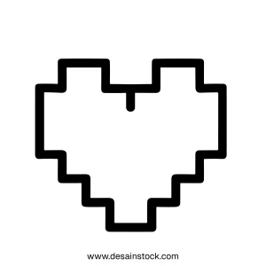 Outline Pixelated Heart Shape Icon Graphic Illustration for Game Design