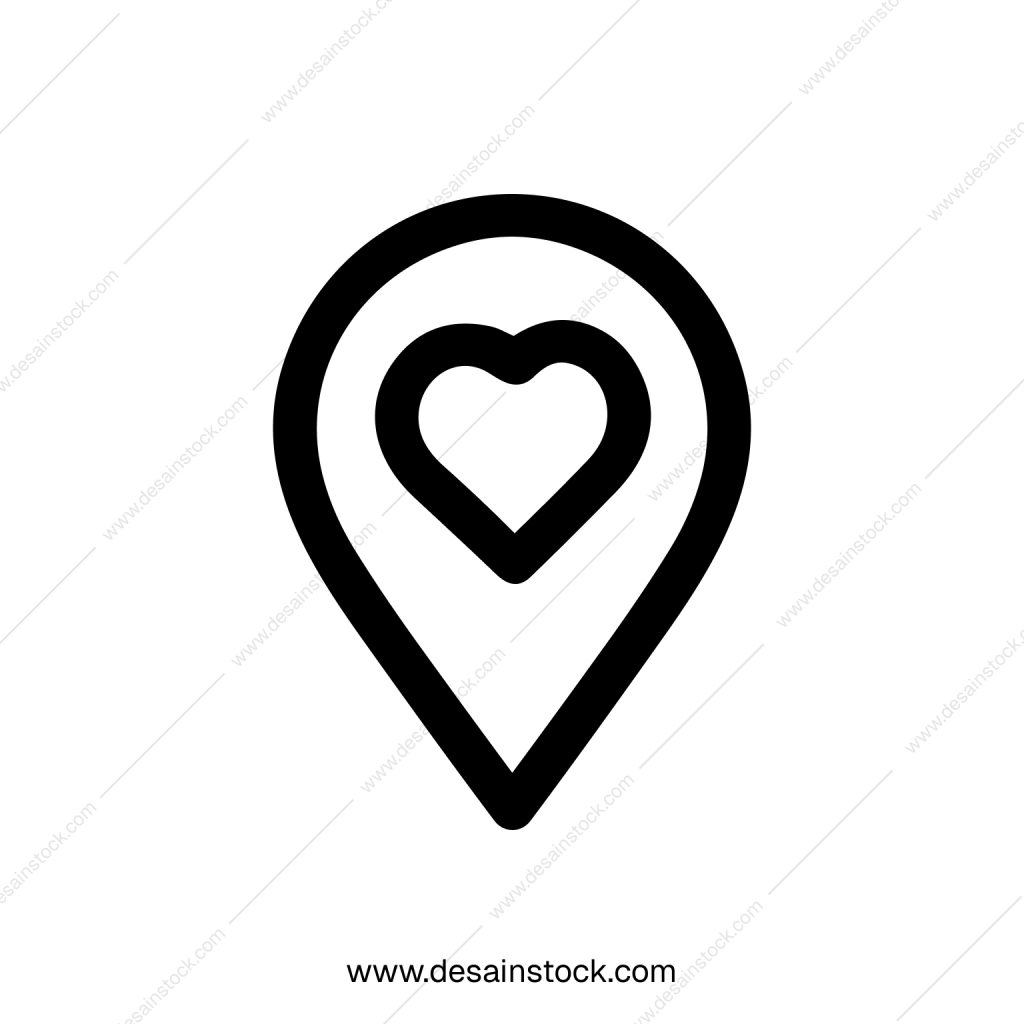 Minimalist Outline Heart Location Pin Symbol Shape Icon Graphic