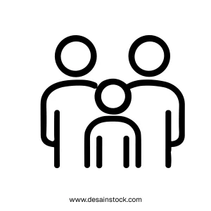 Simple Line Family Group Icon with Child Relationship and Protection
