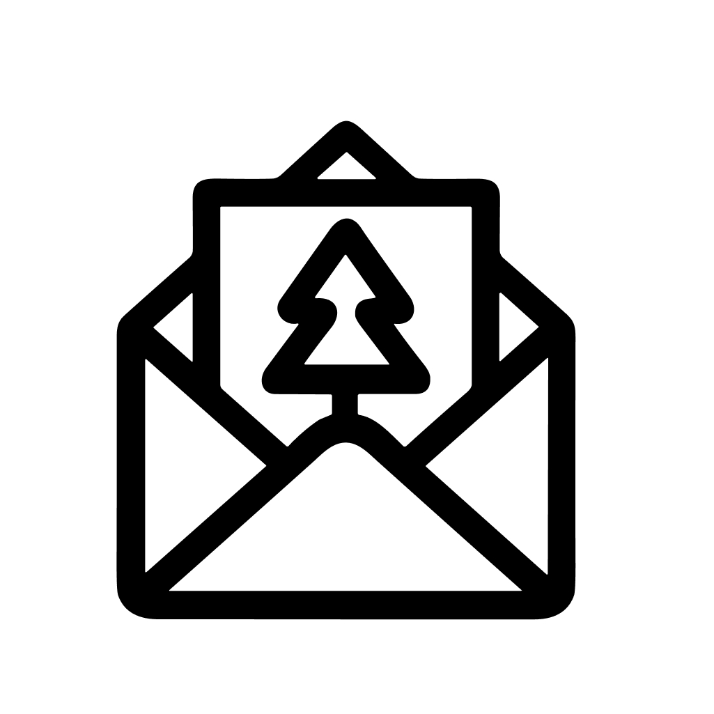 Minimalist Outline Christmas Card with Tree in Envelope Line Icon