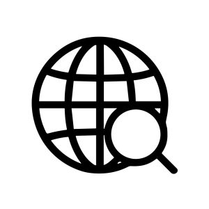 Simple Outline Globe with Magnifying Glass Internet Search Icon Element