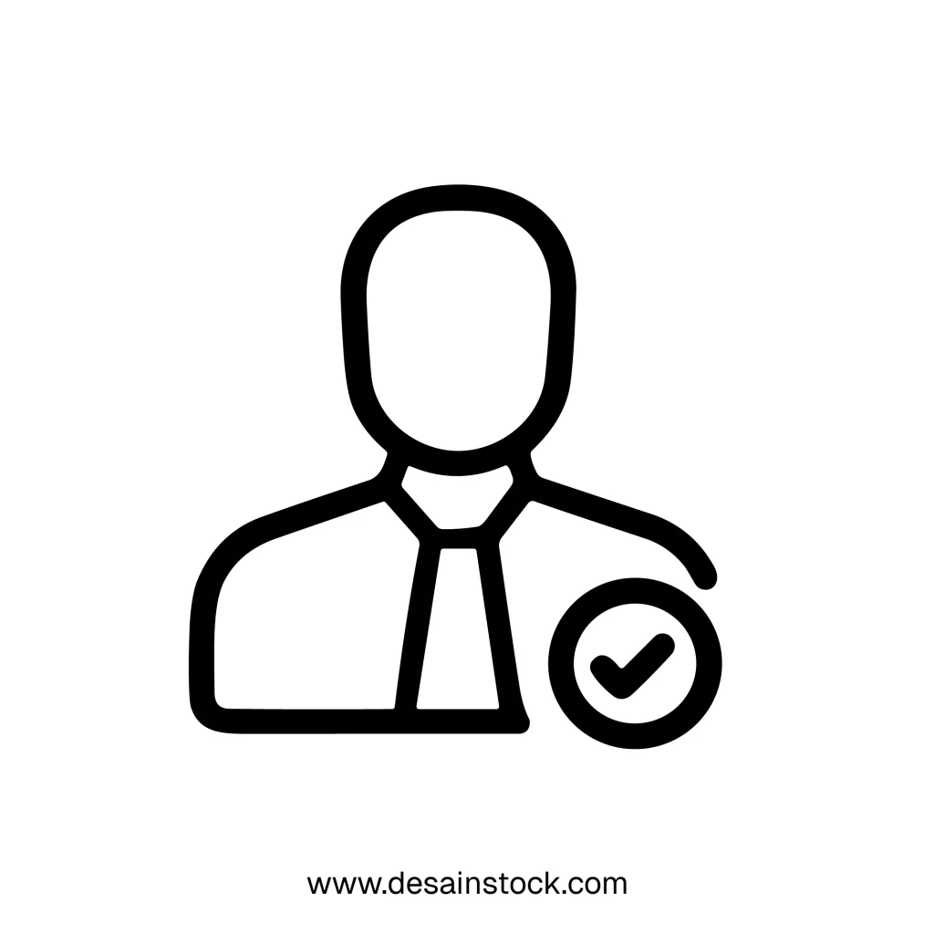 Simple Outline Verified User Account Profile Icon with Checkmark Symbol